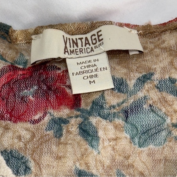 Vintage America Blue brown floral sheer boho blouse Size medium - Picture 6 of 7